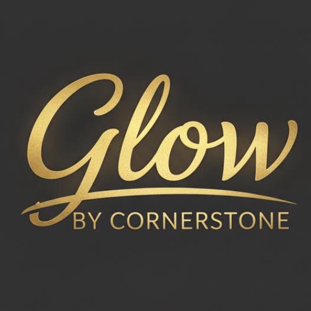 The Glow by Cornerstone logo in gold